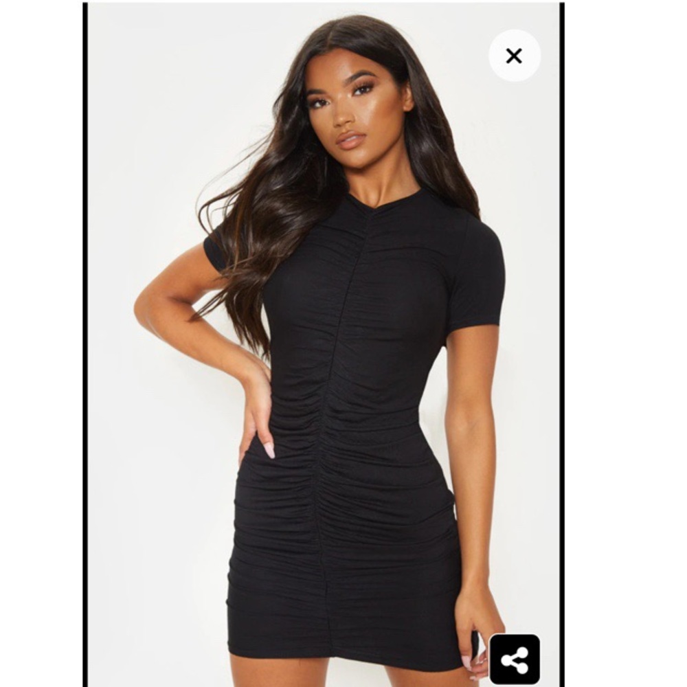 Black Ruched Front T-shirt Dress ✨